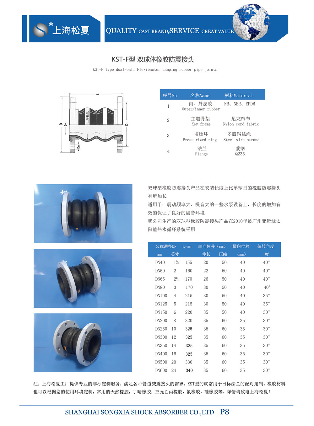KST-DN-65-1.6Mpa炼油厂用双球耐油橡胶防震接头 KST-DN-65-1.6Mpa炼油厂用双球耐油橡胶防震接头