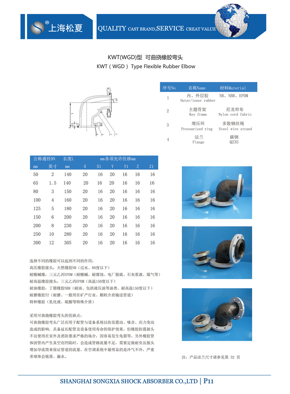 KWT-100-1.6Mpa-吸收循环泵90度橡胶弯头 KWT-100-1.6Mpa-吸收循环泵90度橡胶弯头
